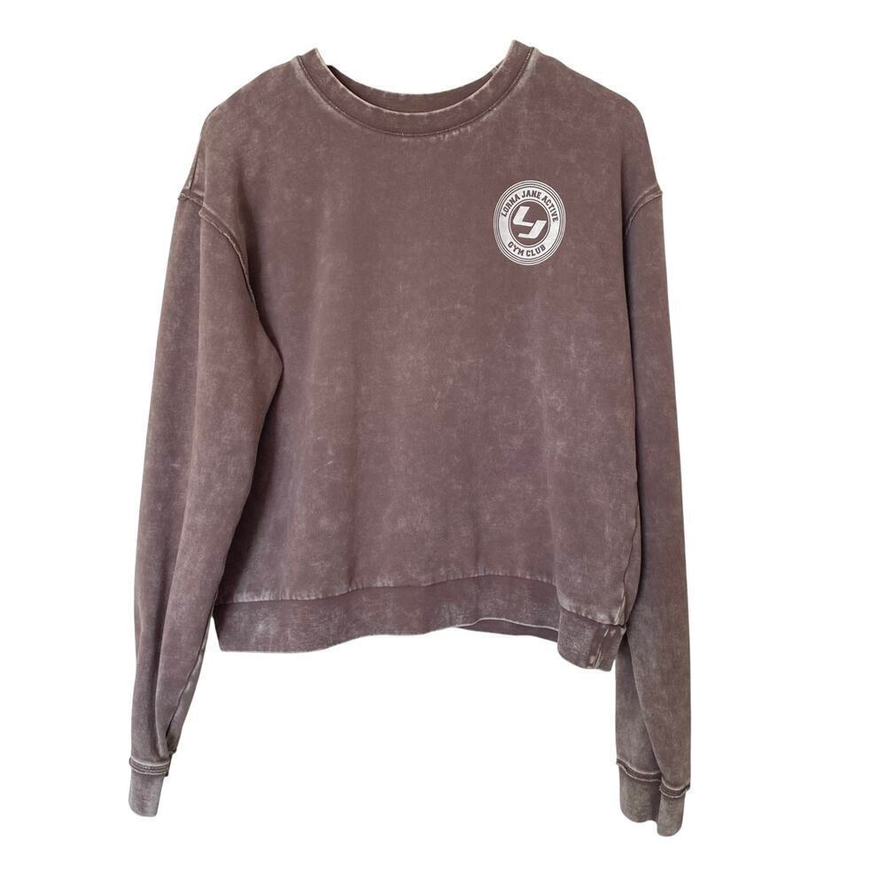 LORNA JANE Active Gym Club Crewneck Sweatshirt Washed Brown, Size Medium